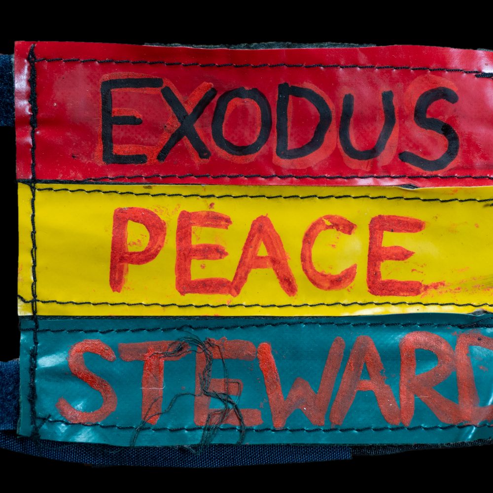 Badge reading 'Exodus Peace Steward'