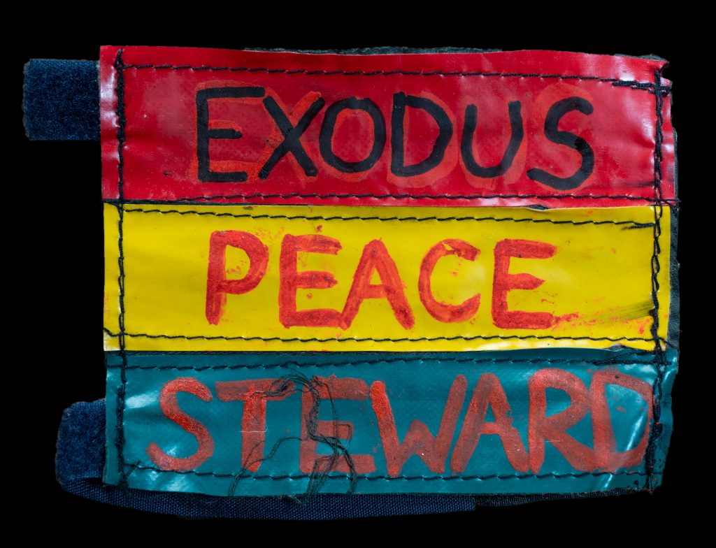 Badge reading 'Exodus Peace Steward'